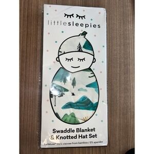 Little Sleepies Mountains‎ hat and swaddle blanket set NIB